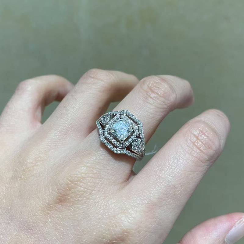 豪华款满钻阿斯切Women's RingS925银镀白金定制选款主石Moissanite2.0ct/副石高碳钻